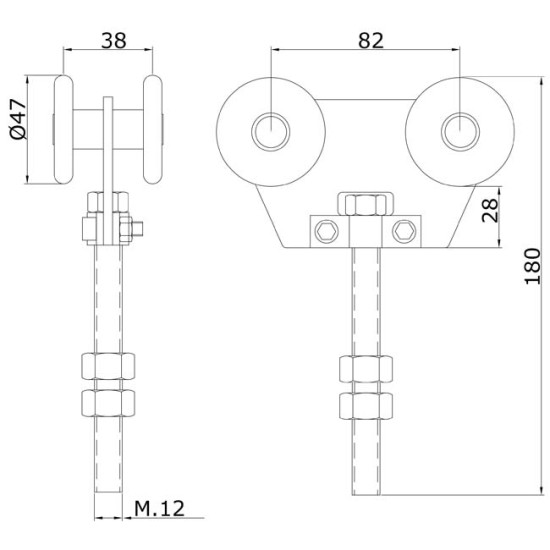 Sliding Gate Hardware Double Metallic Trolley U60