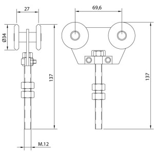 Sliding Door Hardware Double Nylon Trolley Short U4