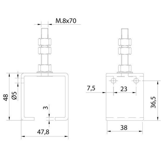 Abrazadera Rail U 40 Ajustable